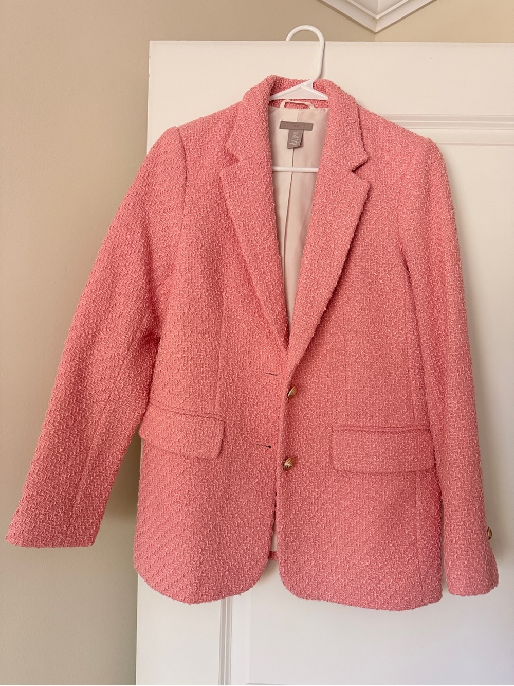 H&M Pink Tweed Blazer with Gold Buttons